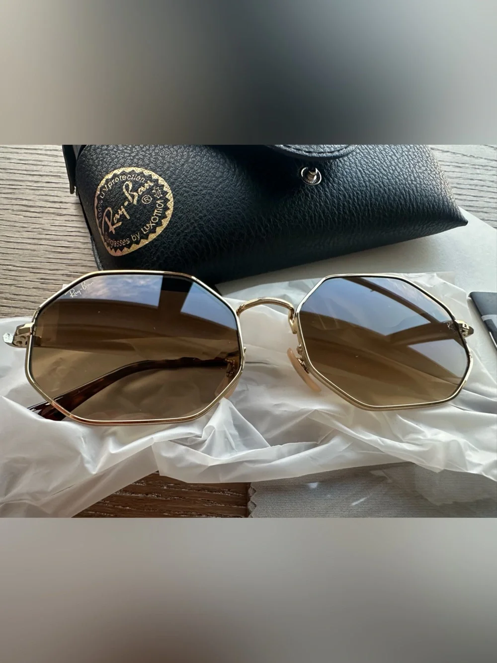 NEW Ray-Ban Octagon 1972 Geometric Sunglasses in Arista Gold Lt Brown 54-19-145